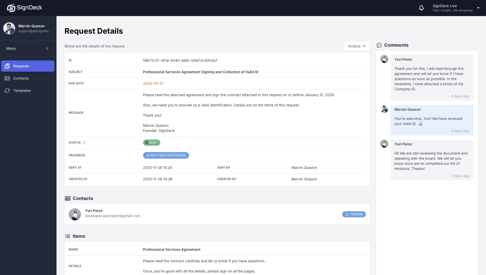 Request Details Page